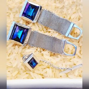 Vintage weber  Austrian crystal cuff links  and tie pin